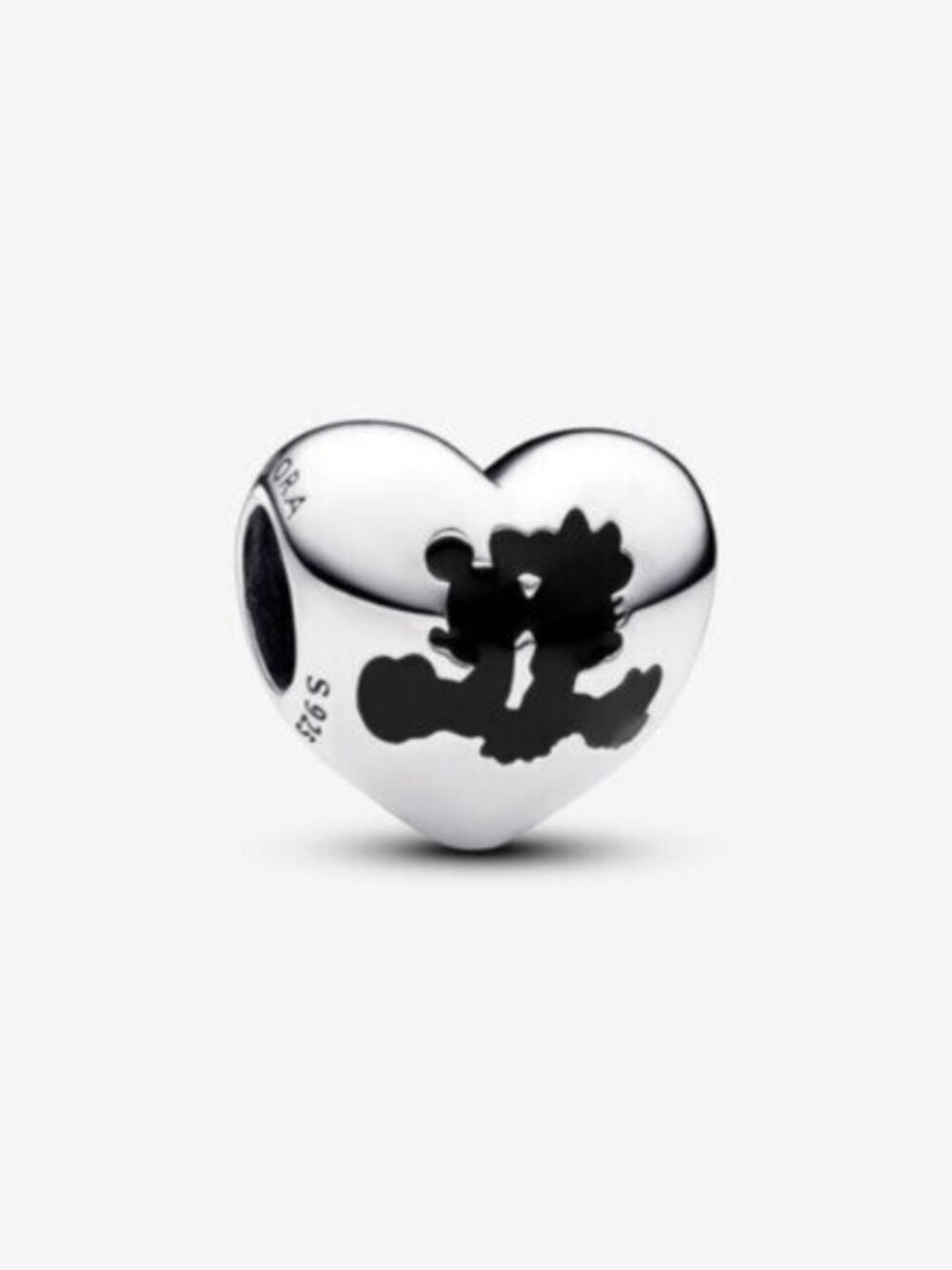 Pandora Silver Heart Charm with Black Silhouette